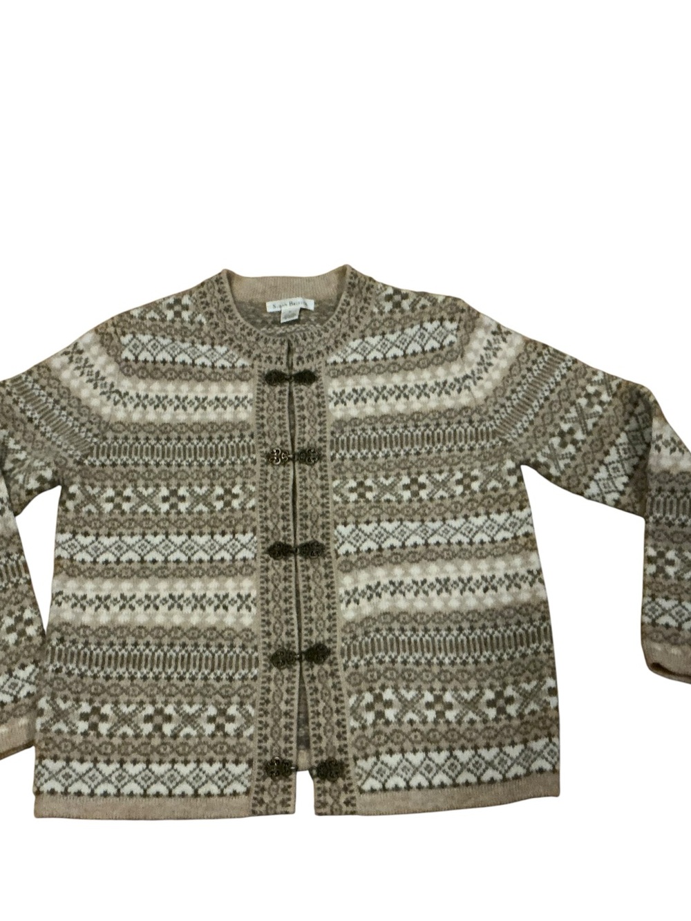 Vtg Susan Bristol fair isle wool cardigan sweater Nordic pattern metal toggle